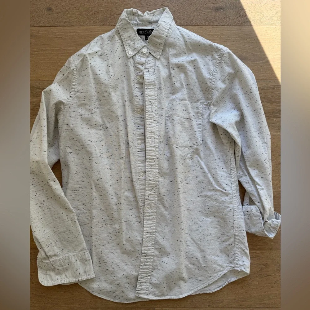 J.Crew Mercantile Men’s Button-Down Shirt Medium White Speckled Cotton Casual